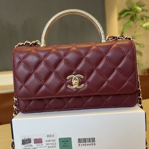 Alternative view of 710💰A96165 Chanel 24C Crystal-Handle Accordion Bag Soft lambskin leather with exquisite crystal-embellished handles exuding luxury Distinctive double C logo Stylish as a handbag, crossbody, or shoulder bag Absolutely stunning Dimensions: 19cm