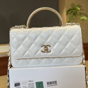 Alternative view of 710💰A96165 Chanel 24C Crystal-Handle Accordion Bag Soft lambskin leather with exquisite crystal-embellished handles exuding luxury Distinctive double C logo Stylish as a handbag, crossbody, or shoulder bag Absolutely stunning Dimensions: 19cm