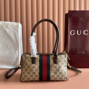 Alternative view of p790💋💋💋【Authentic Retail Packaging】Gucci GG Mini Handbag. This reimagined classic silhouette features the brand's signature woven canvas details and soft GG Supreme material.Dark brown leather trim and light gold-tone hardware add the perfect finishing touch. Model: 866732, Color: Brown Canvas, Dimensions: 28*15*10cm