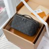 Internal Price: P850.M11508 Black Flower (〽️Grade A Full Steel Edition〽️) Personalized Customization! 163 Variable-Code Chip, Toiletry Bag! This Toiletry Bag 2 Compartments travel organizer is crafted from Monogram Eclipse coated canvas, featuring a large opening and built-in accordion design. Its two distinctive internal compartments perfectly accommodate various toiletries.Dual zippers and a washable textile lining enhance practicality, while the top handle ensures easy carrying. Dimensions: 24 x 13 x 13 cm (Length x Height x Width).