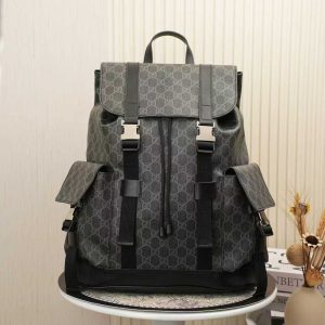 Batch 340... Style No.: 792080 Weight: 80g Dimensions: 35x46x12cm GG Double-Shoulder Backpack🎒 Black GG Supreme Canvas Black Leather Trim Red and Blue Woven Webbing Cotton-Linen Blend Lining Back Panel with Reinforced Mesh Canvas Shoulder Straps Two Side Pockets Snap Closure Top Handle (8cm height) Drawstring Closure with Flap