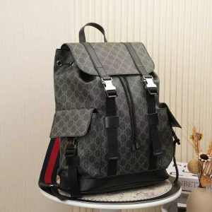 Alternative view of Batch 340... Style No.: 792080 Weight: 80g Dimensions: 35x46x12cm GG Double-Shoulder Backpack🎒 Black GG Supreme Canvas Black Leather Trim Red and Blue Woven Webbing Cotton-Linen Blend Lining Back Panel with Reinforced Mesh Canvas Shoulder Straps Two Side Pockets Snap Closure Top Handle (8cm height) Drawstring Closure with Flap