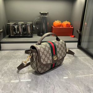 Alternative view of Batch 300...GG Ophidia Collection presents fresh silhouettes and functionality, expertly crafted in signature beige and brown colorways to create soft-textured, revitalized handbag pieces. Model: 836843. Dimensions: 20 x 16 x 5 cm.