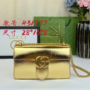 360 Review... [Victory] New Arrival! Authentic Quality GG Marmont Chain Shoulder Bag features a structured silhouette with a flap closure, accented by double G bronze hardware. Crafted from imported South African leather! Exquisite craftsmanship, imported hardware, ultra-versatile style. Model: 431777 Gold, Dimensions: 28x16x8cm