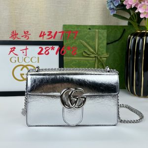 360 Review... [Victory] New Arrival! Authentic Quality GG Marmont Chain Shoulder Bag features a structured silhouette with a flap closure, accented by double G bronze hardware. Crafted from imported South African leather! Exquisite craftsmanship, imported hardware, ultra-versatile style. Model: 431777 Silver, Dimensions: 28x16x8cm