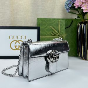 Alternative view of 360 Review... [Victory] New Arrival! Authentic Quality GG Marmont Chain Shoulder Bag features a structured silhouette with a flap closure, accented by double G bronze hardware. Crafted from imported South African leather! Exquisite craftsmanship, imported hardware, ultra-versatile style. Model: 431777 Silver, Dimensions: 28x16x8cm