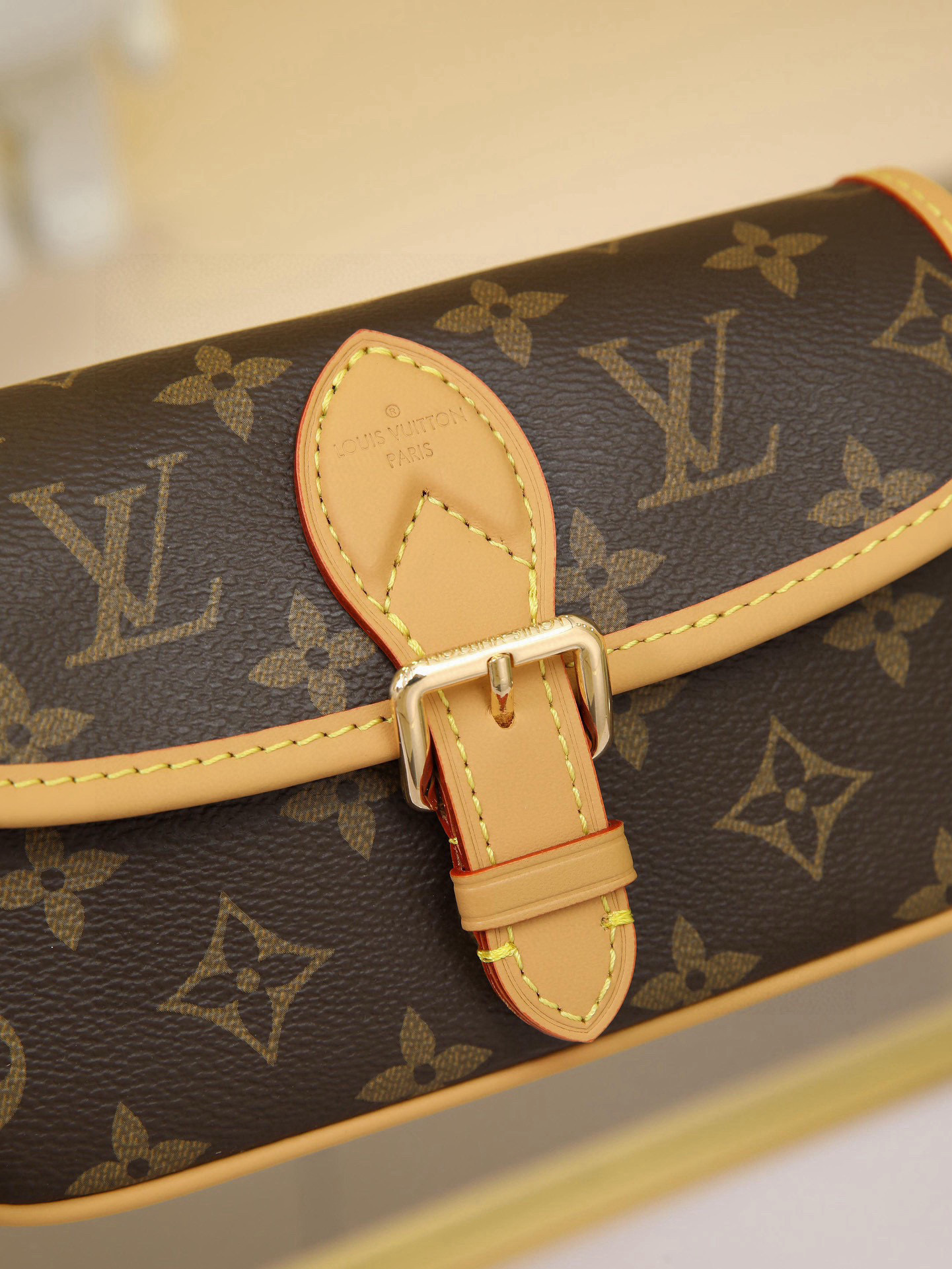 This Diane mini handbag features a Monogram canvas body with vintage elements like leather corners and a traditional clasp. A miniature version of the Diana model, it offers ample space for your phone and other essentials. It showcases the most distinctive details of the original design, such as the circular flap and belt closure. This versatile piece, perfect for day or night, features adjustable wings and a waist strap, both of which are removable.19 x 10.5 x 6 cm (L x H x W) - Image 5