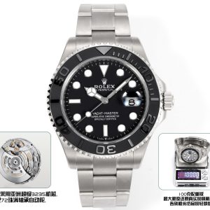 B Factory's new Rolex Yacht-Master 42mm series features a case with robust physical properties, enhanced pressure resistance, corrosion resistance, and scratch resistance. The high-intensity brushed finish achieves a superior hardness level, ensuring long-term wear without wear and tear.The top edges of the middle case lugs feature chamfered corners matching the consistent metallic luster, showcasing perfection in subtle details. The bezel retains the Yacht-Master's signature matte black Cerachrom ceramic insert with polished three-dimensional numerals and markers. The ceramic molded insert features minute graduations for the first 15 minutes, enabling more precise timing. The bracelet upgrades with a sandblasted finish on the clasp and laser-engraved black identification code.Distinctive satin-brushed textures are visible along the edges of the bracelet links and the sides of the clasp cover. Crafted entirely from Grade 5 titanium alloy, it offers lightweight properties and corrosion resistance. Powered by the Asian Super 3235 movement, it features a fully jeweled rotor with 72 jewels and a date correction function. Boasting an impressive 72-hour power reserve, this watch represents a top-tier configuration. Debuting at the pinnacle of performance, it invites watch enthusiasts to appreciate its craftsmanship!