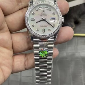 TWS Rolex Day-Date Weighted Edition / 36mm Dual Calendar Mother-of-Pearl Diamond-Engraved Dial / Powered by Shanghai 3255 Automatic Mechanical Movement / Weight 134-135 grams