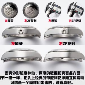 Alternative view of Original comparison image. ZF pioneers the "rebirth" of vintage Rolex watches—the Tudor Black Bay Professional 39MM achieves ultimate comfort with its case. The stainless steel case features dual finishes: brushed on the front and polished on the sides, mirroring Rolex's signature case treatment.Notably, Tudor has redesigned the crown for this model. It sits flush with the middle case, concealing the crown stem for easier grip and time adjustment.Featuring Tudor's signature dial design, the hour markers are crafted as solid blocks using non-radioactive Super-Luminova® luminous paint. The absence of metal borders enhances simplicity while delivering brighter nighttime visibility. Beyond standard local time display, this watch incorporates a GMT function indicated by a longer yellow snowflake-style hand paired with a fixed 24-hour bezel.The instant-jump date window at 3 o'clock synchronizes with the independently adjustable hour hand, offering practical daily functionality. Furthermore, this watch features Tudor's new "T-fit" quick-adjust buckle with a "tortoiseshell" design. This mechanism offers five adjustment holes, allowing up to 8mm of length adjustment to provide a more comfortable fit for wearers with varying wrist sizes.The 24-hour bezel on this new model, aside from minor differences in font and other details, is virtually identical to the Rolex Ref. 1655. This includes perfectly replicated character spacing and the brushed finish on the bezel. ZF brings even more delight to enthusiasts who love vintage Rolex watches!