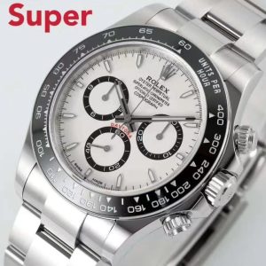 Alternative view of AR➕ Rolex Cosmograph Daytona m126500LN makes a stunning debut! 🎮 1. ARsuper+ Factory's 2023 new Daytona, featuring an exclusive new integrated Dandong 4131 movement with 72-hour power reserve. 2. The new ceramic bezel is fully upgraded to a beveled ceramic bezel, offering enhanced durability and improved drop resistance. 3. AR Factory custom strap, finely polished to prevent skin irritation, with top-tier brushed finish. 4. New dial indices upgraded to slender, beveled design.The new ceramic bezel is fully upgraded to a beveled ceramic bezel, offering enhanced durability and drop resistance. 3. AR Factory custom strap with meticulous polishing for comfort and top-tier brushing craftsmanship. 4. New dial index pins upgraded to a slender shape. 5. New dial's three eyes upgraded to more refined, thin-rimmed eyes. 6. The old white panda dial featured pure white; the new version is upgraded to a slightly milky white matching the genuine version. 🎮 7.The case mounts on the new Panda D have been upgraded to four more three-dimensional feet. The entire Panda Diver case utilizes imported 904L stainless steel. 9. Hands employ BUff Factory premium components: all three small seconds hands and the large seconds hand feature solid ferrules with mushroom-shaped caps. 10. Each hour/minute index is individually CNC-machined and hand-polished, with Swiss luminous powder for night visibility.11. Movement bridges upgraded to new 4131 patterned bridges with engraved stripes. 12. Rotor plate fully upgraded to genuine 4131-style rotor plate, featuring more precise weighting and refined design. 13. Buckle head employs hand-polished split-bead design. The strap end caps, while retaining the bead design, have been fully upgraded to match the original version with raised center beads and recessed sides. 15. The buckle pattern features a more exquisite design, closely resembling the original. 🎮 S1 Exquisite Recommendation: Men's Multifunctional Mechanical Wristwatch