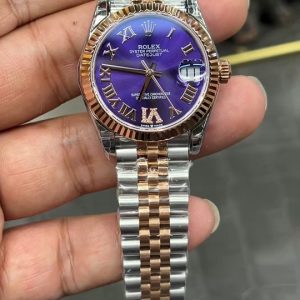 GS Rolex Datejust Series / 31mm Rose Gold Case with Purple Roman Dial / Powered by Hangzhou Cal.2236 Automatic Mechanical Movement