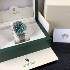 Royal Authentic  Rolex Submariner Green Dial Men's Watch with Square Diamond Accents