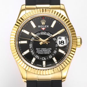 【Factory2022 Masterpiece】Rolex Sky-Dweller! Stunning Details: 【Case】42mm diameter, steadfast and reliable, exuding elegance! Bezel features Rolex Ring Command triangular grooves, with rotating outer ring for month adjustment! Scratch-resistant sapphire crystal, anti-reflective convex magnified date window. 【Bracelet】Oystersteel!Triple-link bracelet with Oysterlock clasp and 5mm Easylink extension system. 【Dial】Sunburst finish with red dot month indicator at 12 o'clock. 【Movement】Powered by the automatic mechanical 9001 caliber. 【Functions】Date display / Month display / Annual calendar / Dual time zone! Factory's Masterpiece—Deserves a place in your collection!
