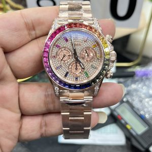BT Rolex Daytona Full Diamond Collection / 40mm Rainbow Diamond Sand Gold Eye / Dandong 4130 Automatic Chronograph Mechanical