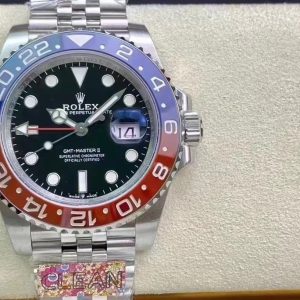 Alternative view of Rolex GMT-Master II Series Latest release, perfectly matching the original Coca-Cola bezel style. 🎮NK1 authentic ceramic custom monobloc bezel, Coca-Cola bezel color-matched. Monobloc bezel design: sky blue upper, tomato red lower. Seamless monobloc construction. You may not be the best, but having you ♥️ is better than anything else 💗.Brand new, guaranteed premium quality. First to introduce triple-code matching, custom high-end style, includes NFC card. Pictures tell the truth. Watch video comparison: Clean Factory vs. C Factory 126710 GMT ceramic bezel font details. 12 o'clock triangle section, top corners, bottom corners, and sharp edges all rounded. Matches genuine specifications.  Regarding the font: depth is only one aspect. The authentic craftsmanship ensures the base of each character sits perfectly perpendicular (90 degrees) to the vertical stem. Achieving this effect requires an integrated mold casting process. Laser engraving would result in slanted edges, rough base textures, chipped edges, and other issues. The font depth matches the authentic version, recessed by 0.13mm.Additionally, the edges of the lettering are polished with rounded corners. The electroplating color has been digitally calibrated. Most market replicas feature pure gold tones, while the genuine article exhibits a subtle reddish hue. This results in a significantly more pleasing visual appearance. The case exterior utilizes 904L stainless steel throughout, perfectly replicating the GMT's entire case shape and improving the feel of the GMT rotating bezel.The crown features an embossed crown 👑 effect. The caseback mirrors the original with polished and brushed finishes, including brushed detailing on the case bottom. The fit between caseback and case is nearly identical. The gap between crown and case can be compared independently. For the inner dial, the tail of the letter "R" has been corrected across the entire series, now slightly raised.🎮 If one were to nitpick, the inner dial's background texture lacks the original's fineness, constrained by domestic laser technology and equipment limitations. C Factory's current release of the GMT 126710 uses a second authentic watch purchased after the first original mold became completely damaged, resulting in minor detail variations.However, during comparisons, we will present both genuine and replica versions through images and text, without glossing over critical details. While genuine versions may exhibit minor variations in specific elements, the overall craftsmanship remains remarkably consistent. Moving forward, every model will be presented to watch enthusiasts through this authentic vs. replica comparison approach. We will correct any shortcomings identified and strive for continuous improvement. Due to version differences, the font used for the date display may vary.We appreciate your understanding. Beyond mastering ceramic bezels, C Factory prioritizes dial font printing and calendar execution. Due to page limitations, we won't elaborate further. Verify C Factory's unique code: 736D3594. Buckle code: Y8C. Soft film packaging. Quality guaranteed. - - - - - - - - - - - - - - -🎮 Sanjie Exquisite Recommendation: Men's Mechanical Wristwatch SJ Crafted for You with Ultra-Realistic Product Photography