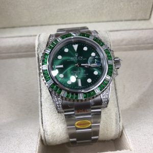 Alternative view of Royal Authentic  Rolex Submariner Green Dial Men's Watch with Square Diamond Accents