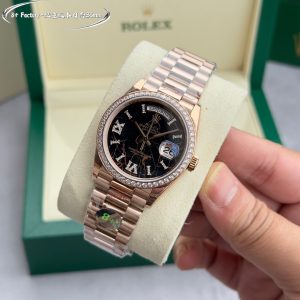 8+ Factory Rolex Day-Date 36mm Dual Calendar (Choice of 2834 or 3255 Movement) - Hidden Edition Full Diamond Rolex with Counterweight - [Gold-Plated][Gold-Plated] No Peeling, No Tarnishing [Rose][Rose]