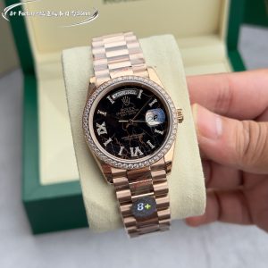 Alternative view of 8+ Factory Rolex Day-Date 36mm Dual Calendar (Choice of 2834 or 3255 Movement) - Hidden Edition Full Diamond Rolex with Counterweight - [Gold-Plated][Gold-Plated] No Peeling, No Tarnishing [Rose][Rose]