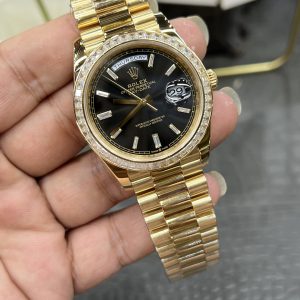 Alternative view of CBD Rolex Day-Date / 40mm Black Ice Sugar Custom Edition with Large Moissanite Bezel ➕ 18K Gold-Plated Case / Seagull 3255 Automatic Mechanical Movement / Super Weighted 207g