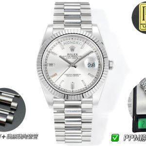 PPM Mods Weighted DD - Ceiling-Level 'Rolex DD Day-Date' PPM's replica redefines the weighted DD version, featuring genuine original molds for strap color, dial color, watch weight, and thickness. The strap incorporates ceramic tubes compatible with authentic models—this is not a compromised replica, but a comprehensive leap in materials and craftsmanship!Rejecting "market-grade" imitations, every gram of weight (precise 209g-212g) and every millimeter of thickness fights for the dignity of the original. Bracelet: Authentic 3mm thickness Weight: Approx. 107g (non-extended) 🈚 Ceramic tube version ±1-2g.Case: Original thickness: 12.3mm (non-thickened) Weight: Original 3255: 102g; Optional 2836: ±1g. Full series total weight: 209g-212g. ⚠️"Excludes diamond-set models." Authentic thickness achieved through monolithic forging of high-density aerospace-grade military alloy, with hardness rivaling 18K gold!Exclusive vacuum ion-plated gold technology achieves a luster infinitely close to 18K gold's unique warm texture, offering scratch resistance and durability. Precisely replicates every link's shape, thickness, and curvature of the genuine strap. Dial: Uses original 3D ink, matching the top-tier dial craftsmanship of the factory. Hands are sharp, indices are full, and luminescence is uniform.Movement options: Premium Edition 2836 or 3255 integrated movement (±72-hour power reserve) available for your selection!