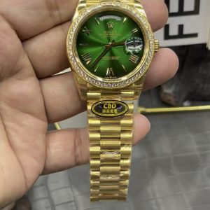 CBD Rolex Day-Date / 40mm Casino Green Moissanite Bezel / Seagull 3255 Automatic Mechanical Movement / Super Weighted 210g