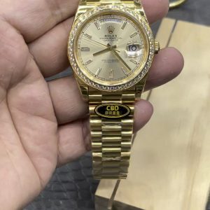 CBD Rolex Day-Date / 40mm Yellow Ice Sugar-Coated Moissanite Bezel / Seagull 3255 Fully Automatic Mechanical Movement / Super Weighted 209g