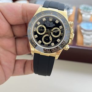 Alternative view of Replica Rolex Daytona Series / 40mm Gold Diamond Rubber Strap Model / Dandong 7750 Smooth Adjustment / Reverse Adjustment Optional