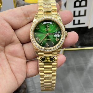 CBD Rolex Day-Date / 40mm Casino Green Moissanite Bezel / Seagull 3255 Automatic Mechanical Movement / Super Weighted 210g