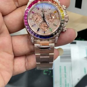 BT Rolex Daytona Full Diamond Collection / 40mm Rainbow Diamond Sand Gold Eye / Dandong 4130 Automatic Chronograph Mechanical