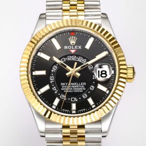 【Factory2022 Masterpiece】Rolex Sky-Dweller! Stunning Details: 【Case】42mm diameter, steadfast and reliable, exuding elegance! Bezel features Rolex Ring Command triangular grooves, with rotating outer ring for month adjustment! Scratch-resistant sapphire crystal, anti-reflective convex magnified date window. 【Bracelet】Oystersteel!Triple-link bracelet with Oysterlock clasp and 5mm Easylink extension system. 【Dial】Sunburst finish with red dot month indicator at 12 o'clock. 【Movement】Powered by the automatic mechanical 9001 caliber. 【Functions】Date display / Month display / Annual calendar / Dual time zone! Factory's Masterpiece—Deserves a place in your collection!