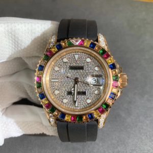 Alternative view of Mossanite Diamond Watch - In Stock 18K Rose Gold Case Yacht-Style Upgrade 2836 Movement Sapphire Crystal 41mm Diameter Bezel: Cultured Colored Gemstone Case: Mossanite Diamond Setting