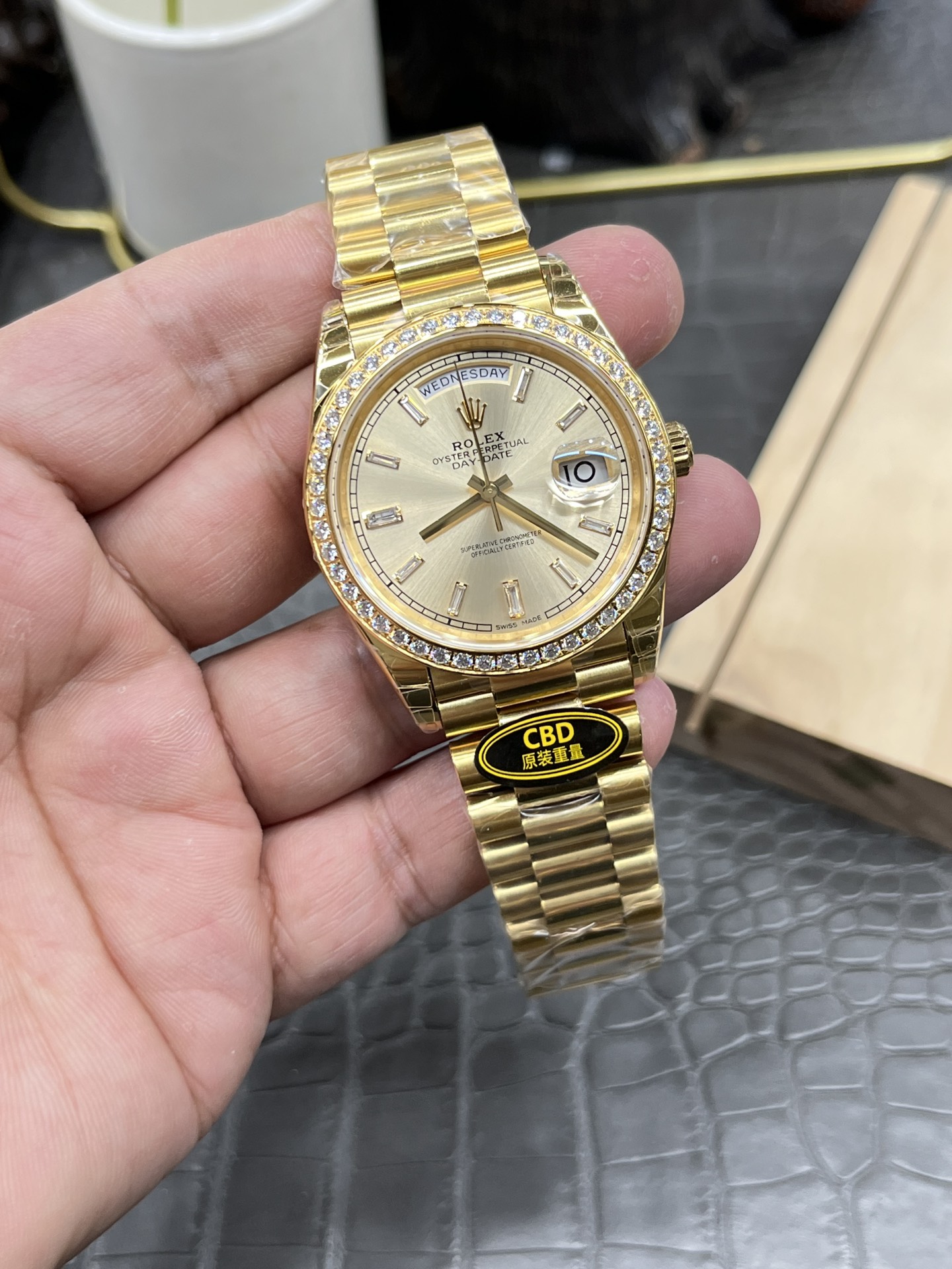 CBD Rolex Day-Date / 40mm Yellow Ice Sugar-Coated Moissanite Bezel / Seagull 3255 Fully Automatic Mechanical Movement / Super Weighted 209g - Image 3