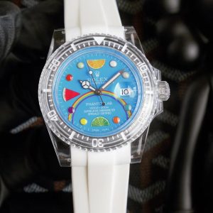 Alternative view of Rolex Submariner Transparent Edition Reveals a Different You The Crystal Series, a collaboration between Phantom Lab and Rolex, combines elegant modern aesthetics with masterful watchmaking craftsmanship.Rolex pioneers crystal craftsmanship. The Rolex Crystal Submariner features enhanced luminescence on the dial. Its case structure integrates meticulously processed crystal through laminated crystal technology, delivering exceptional hardness and scratch resistance. Each component is meticulously cut from a single block of crystal, achieving pure, translucent quality. This imbues every Crystal Rolex with a profound spiritual essence. Additionally, a complimentary strap is included.