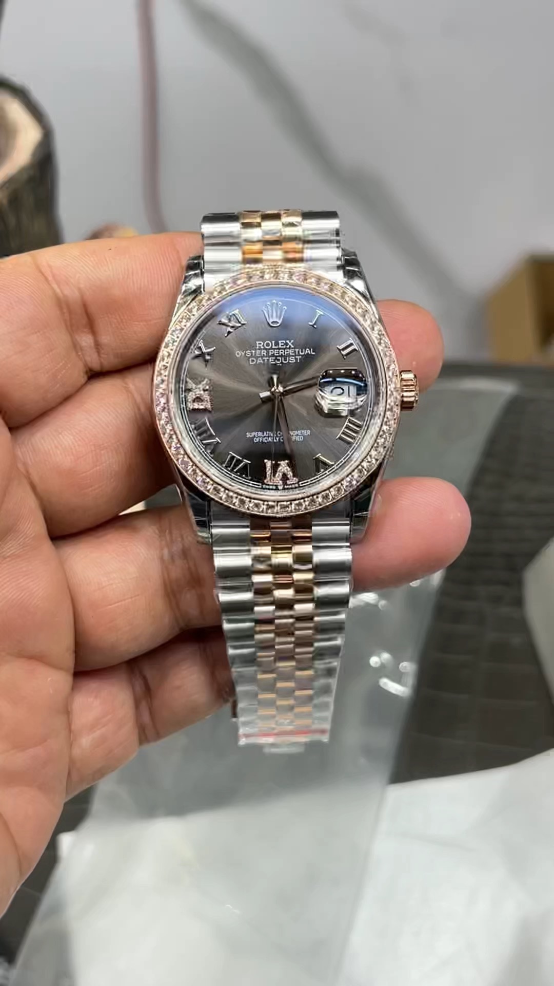 A+ Rolex Datejust Series / 36mm Two-Tone Diamond Bezel Gray Dial / Seagull 2824 Automatic Mechanical Movement