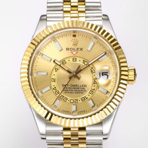 【Factory2022 Masterpiece Rolex Sky-Dweller!】 Stunning Details: 【Case】42mm diameter, steadfast and reliable, exuding elegance! Bezel features Rolex Ring Command triangular grooves, rotating outer ring adjusts month function! Scratch-resistant sapphire crystal, anti-reflective convex magnified date window. 【Bracelet】Oystersteel!Triple-link bracelet with Oysterlock clasp and 5mm Easylink extension system. 【Dial】Sunray-brushed finish with red dot month indicator at 12 o'clock. 【Movement】Powered by the automatic mechanical 9001 caliber. 【Functions】Date display / Month display / Annual calendar / Dual time zone! Factory's Masterpiece—Deserves a place in your collection!