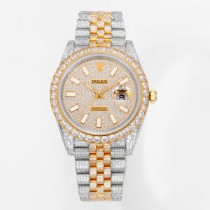 MS Factory Rolex Datejust 1263341-0018 with Full Diamond Bezel - 904L Stainless Steel Diamond-Set Special Edition [Bezel] Synthetic gemstones—currently the finest replica available, interchangeable with genuine parts [Case] 41mm diameter matching original dimensions, crafted from premium 904L stainless steel and densely set with top-tier Swarovski crystalsAn interpretation of ultimate luxury, dazzling and radiant, charm unfolding. [Bracelet] Crafted from 904L stainless steel, the bracelet is encrusted with exquisite diamonds, radiating brilliant light and infinite charm! [Movement] Features the latest 3235 integrated movement, identical to the Cleanan C factory version!