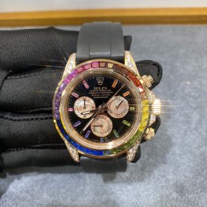 Alternative view of Custom-made Rainbow Diamond, featuring the 7750 movement, encased in 18K rose gold. Our factory products guarantee: genuine materials. 18K jewelry with real gold and diamonds, exquisite craftsmanship. Each piece comes with a certificate, verifiable online.