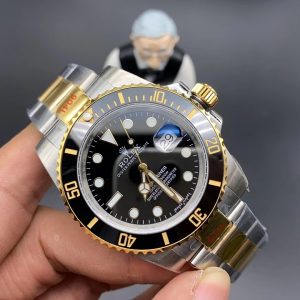 Alternative view of Black Submariner with gold accents, luxurious and grand