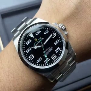 Rolex's only model featuring the "original Rolex green"—green hands, green logo, Air-King.