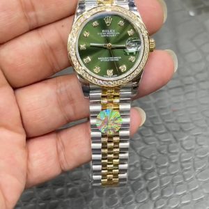A+ Rolex Datejust Series / 31mm Two-Tone Green Dial Diamond Bezel / Seagull 2824 Automatic Mechanical Movement