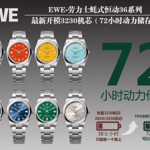 EWE2024 New Rolex Oyster Perpetual 36 Series 1⃣️ Features Rolex's new 3230 movement; 2⃣️ Identical 12mm thickness to the original: 41mm case diameter; 3⃣️ Polished hour markers; Premium Swiss ice-blue luminescence matching Rolex factory standards;4⃣️ Super 904 steel construction; sapphire crystal; 5⃣️ Premium craftsmanship ensures each bracelet link seamlessly integrates with lugs for ultimate wrist comfort; every meticulous detail reflects EWE Factory's dedicated development and sincerity!!