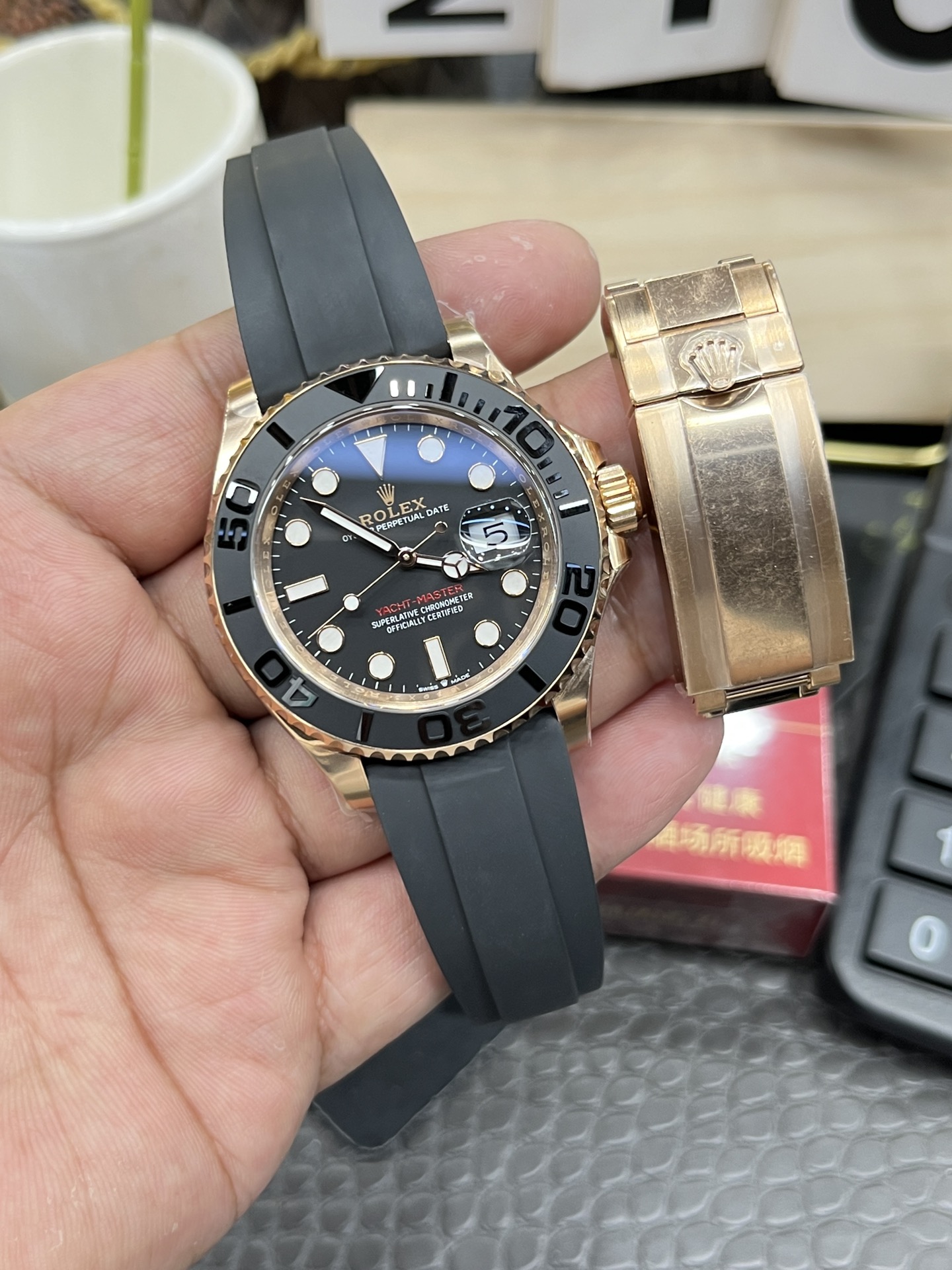 Rolex Yacht-Master Rose Gold / 40mm Rubber Strap / Shanghai Movement Modified to Dandong 3235 Automatic Mechanical - Image 9